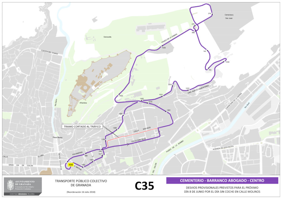 Diversion bus line C35 II Vive Tu calle Realejo Granada